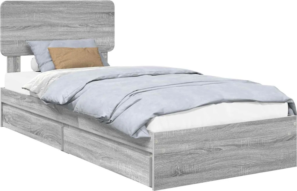 vidaXL Tárolós Ágy fejtámlával Szürke Sonoma 100 x 200 cm Faanyag