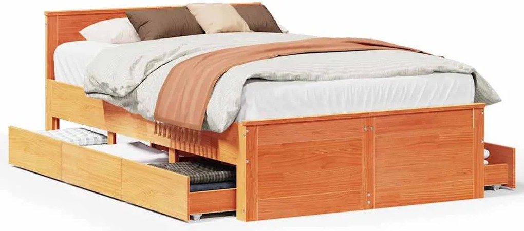vidaXL barna tömör fenyőfa fejtámlás ágykeret matrac nélkül 120x190 cm