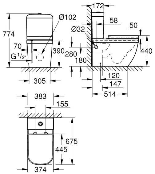 GROHE 39462000 - WC szett EURO CERAMIC 67,5 x 37,4 x 77,4 cm kerámia/fehér