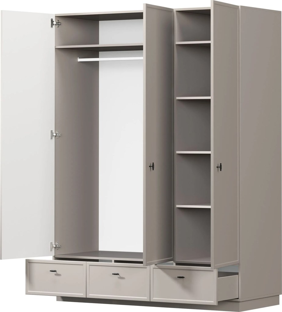 Lorini gardróbszekrény 150 cm polcokkal - kasmír / fekete T-bar fogantyúk