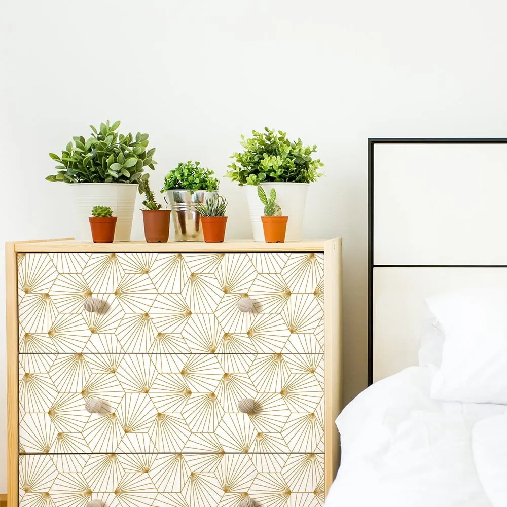 Hexoka fehér-sárga dekorációs bútortapéta - Ambiance