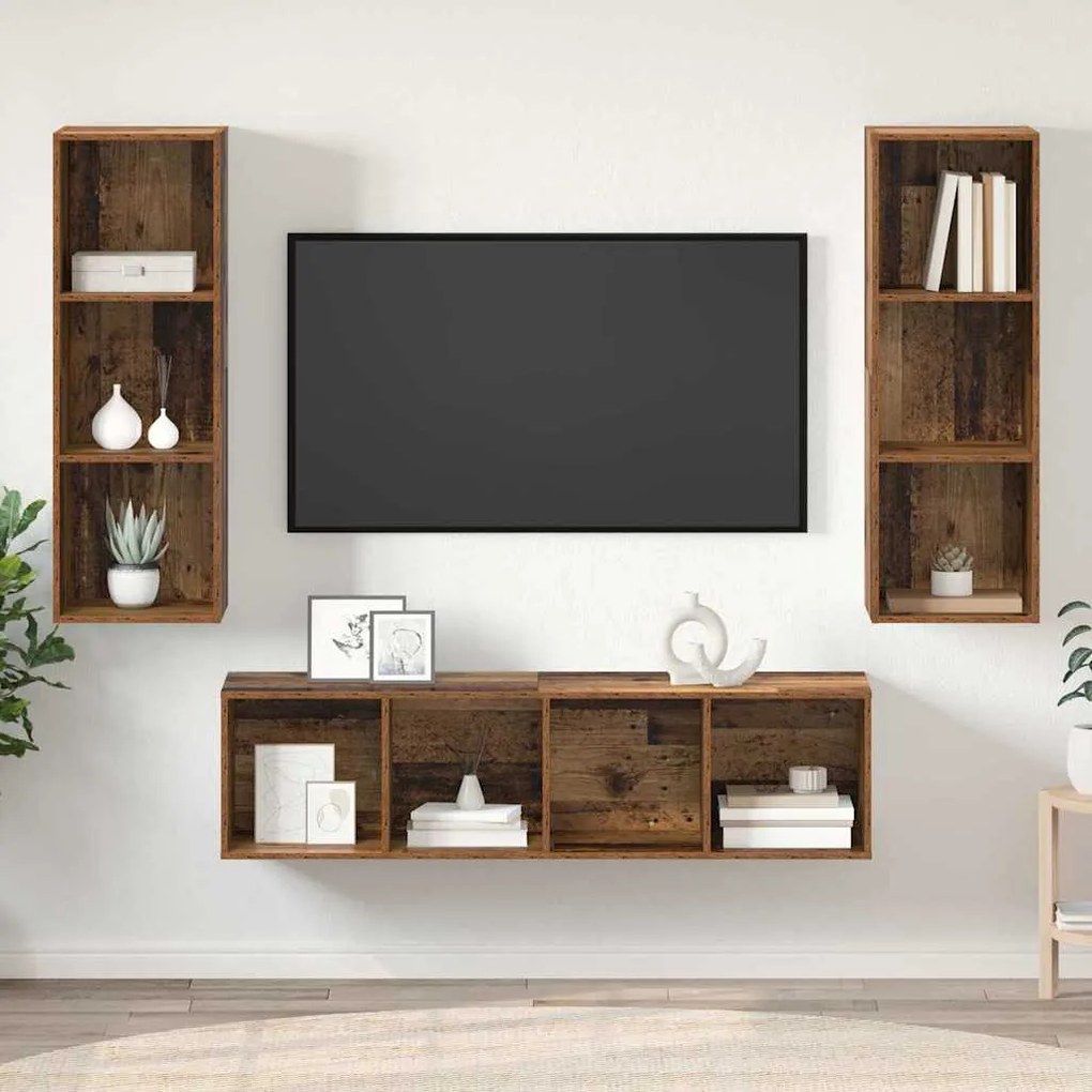 TV Szekrény Szett 3 pcs Régi fa 37 x 37 x 142.5 cm Faanyag