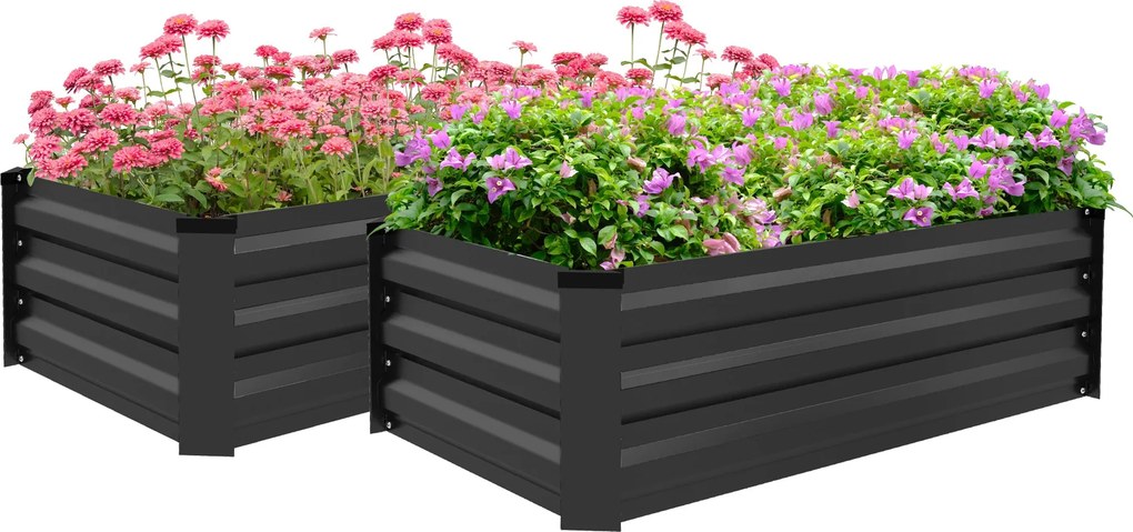 Outsunny 2 db Rectangular Acél Kültéri Virágtartó Készlet Városi Kerthez Zöldségek, Növények, Virágok számára Teraszra 100x60x30 cm Sötétszürke | Aoso