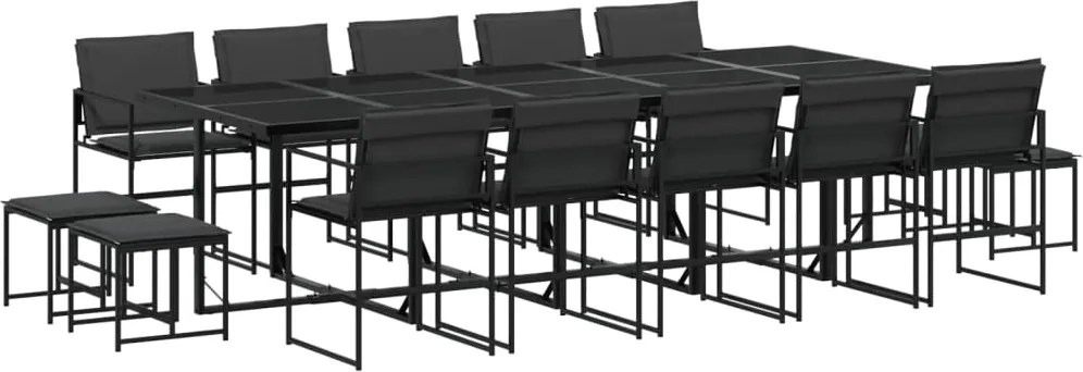 vidaXL 15 részes fekete textilén kerti étkezőgarnitúra párnával