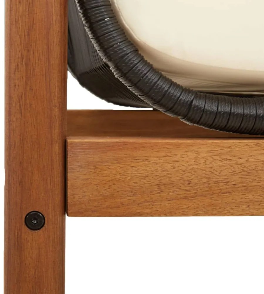 polyrattan akácfa kerti pad fekete párnával