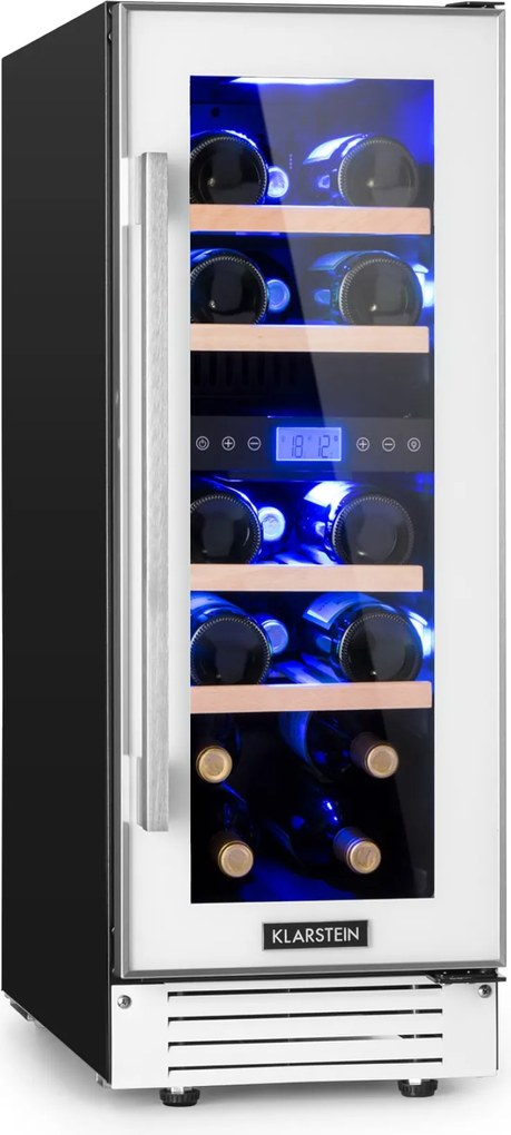 Klarstein Vinovilla 17, kétzónás borhűtő, 53 liter, 17 palack, 3 színű LED világítás, fehér