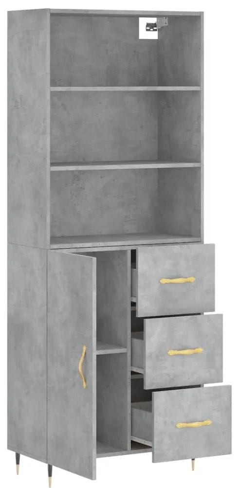 betonszürke szerelt fa magasszekrény 69,5 x 34 x 180 cm