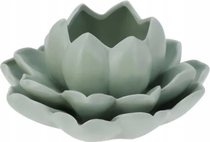 Gyertyatartó Lótuszvirág Zöld Porcelán 12,5 x 13 x 6,5 CM Teamécsestartó