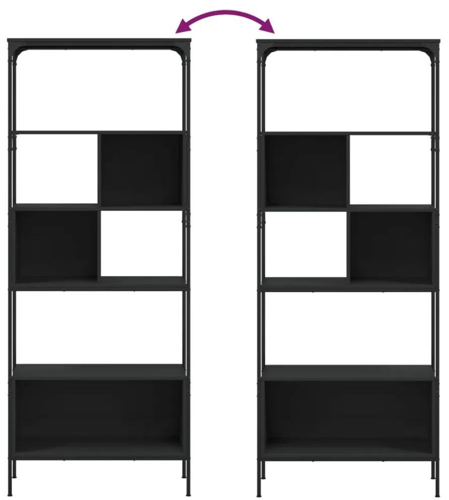 5 szintes fekete szerelt fa könyvespolc 76 x 33 x 188,5 cm