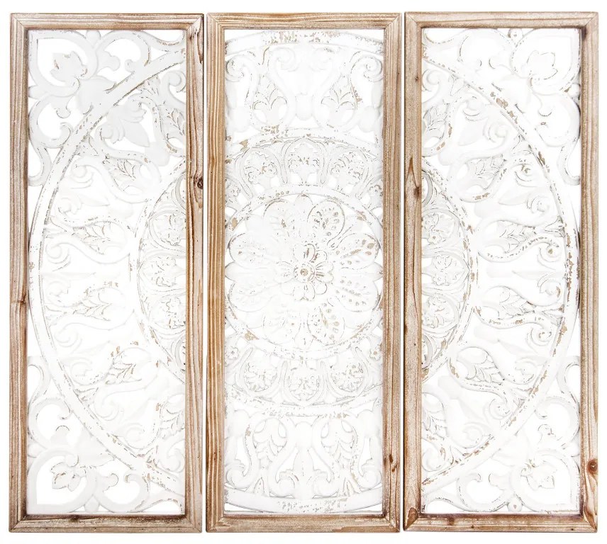 3 részes vintagere koptatott krémfehér bézs faldekoráció 90x91x2,5cm