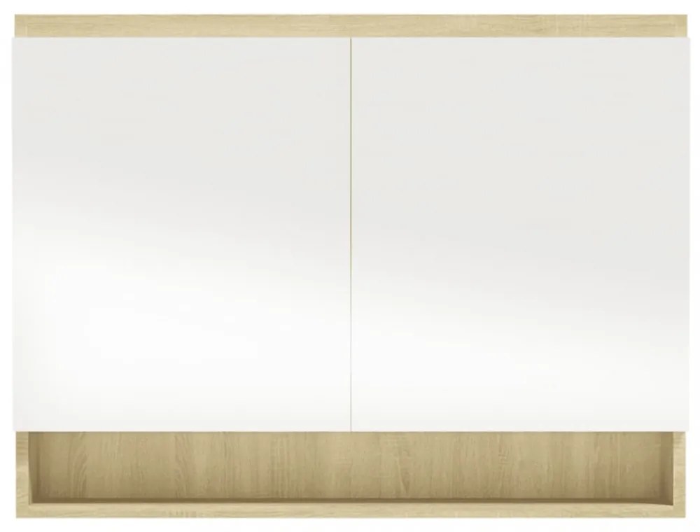 fényes és tölgy MDF tükrös fürdőszobaszekrény 80 x 15 x 60 cm