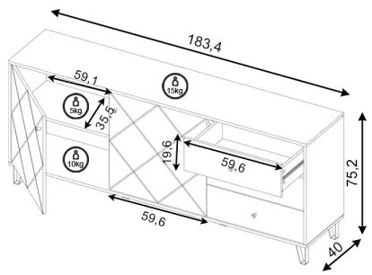 SULA komód artisan tölgy/fehér