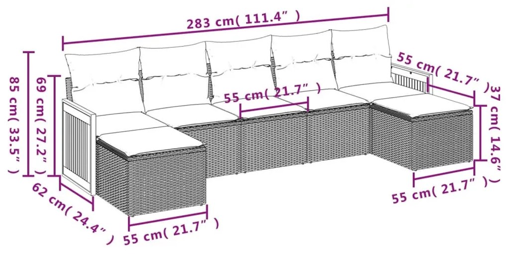 7 részes szürke polyrattan kerti ülőgarnitúra párnákkal