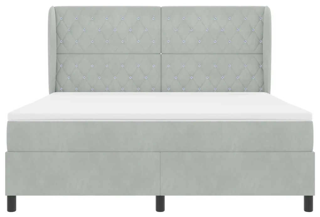 Boxspring Ágy Matracal - Világosszürke, 180x200 cm, Bársony