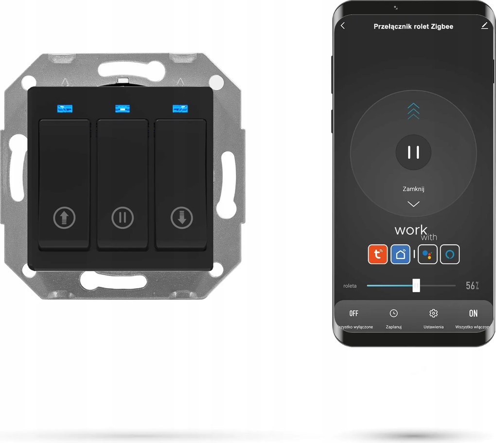Kapcsoló Redőny kapcsoló függöny Tuya Zigbee sorozat keret fekete