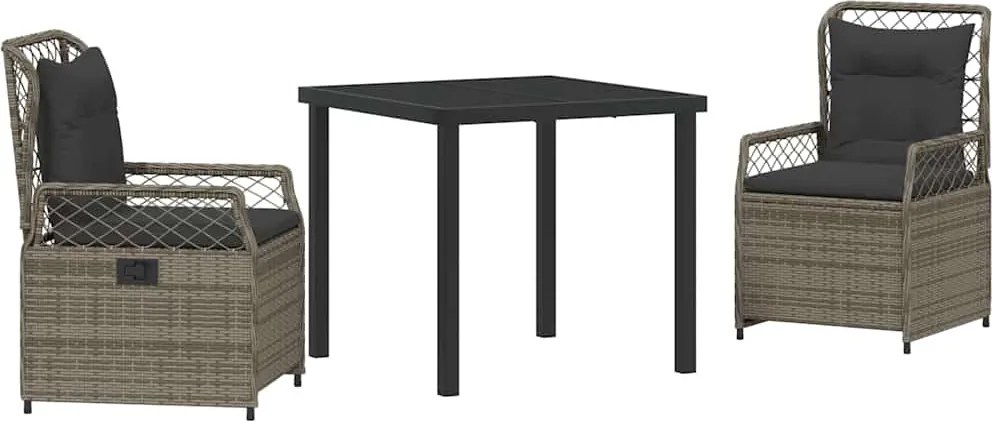 vidaXL Kert étkező szett 3 pcs Szürke polirattan