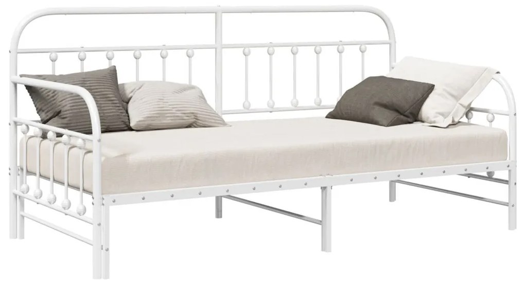 vidaXL Nappali ágykeret fejtámlával Fehér 90 x 190 cm Acél