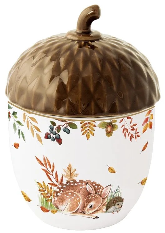 Forest Dream őszi porcelán makk alakú konyhai tároló fedővel 11x16 cm