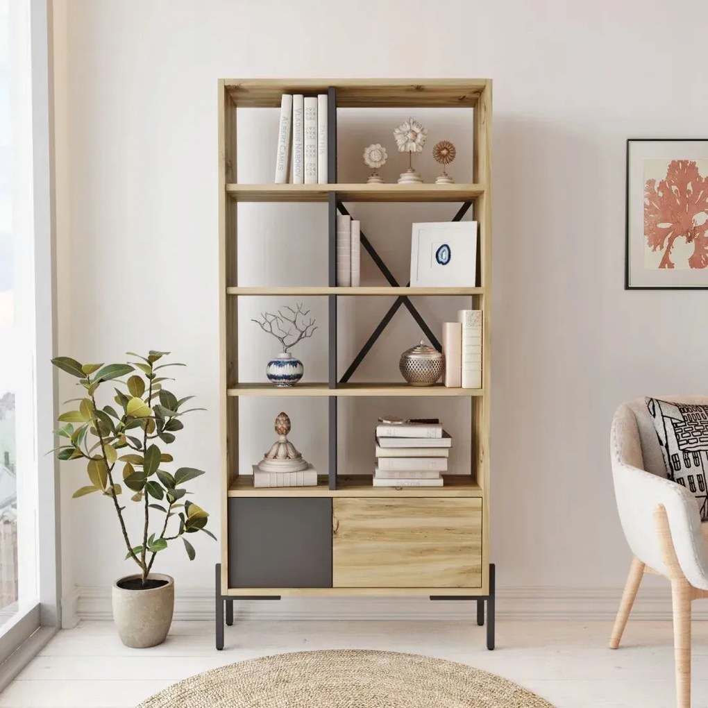 Houseland Tara könyvespolc, Wotan tölgy/antracit szürke