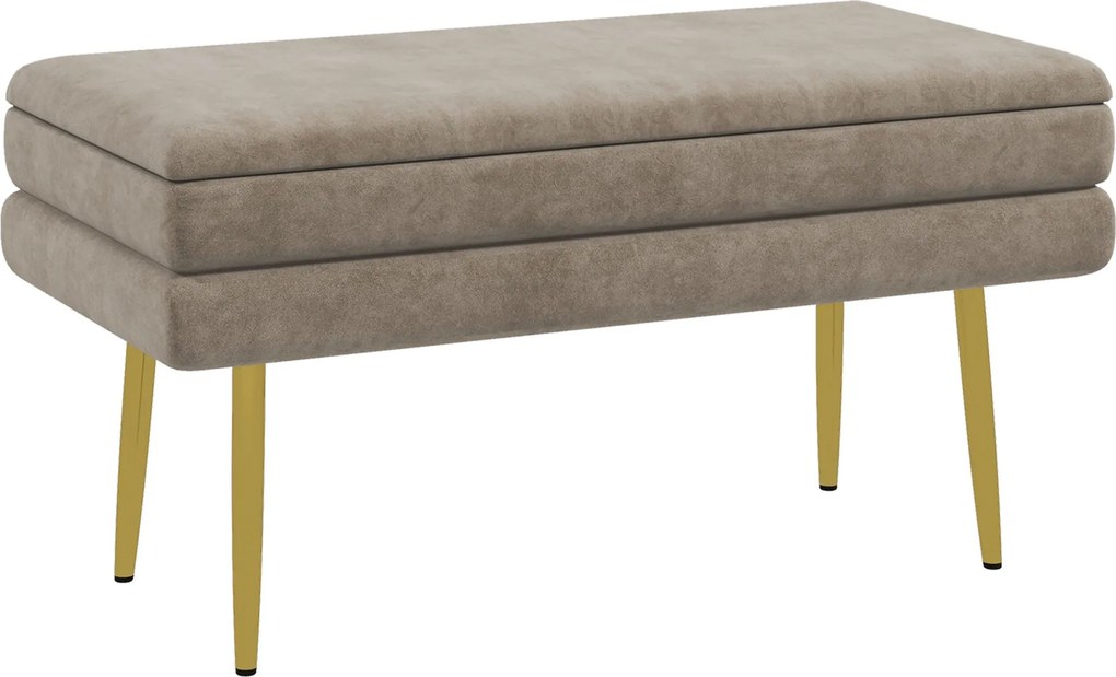 HOMCOM Tárolós Párnázott Pad, Bársonyos Megjelenés, Ágy Melletti Pad Acél Lábakkal, Cipő Pad, Tároló Pad a Nappaliba, Hálószobába, Bézs, 79,5 x 37,5 x