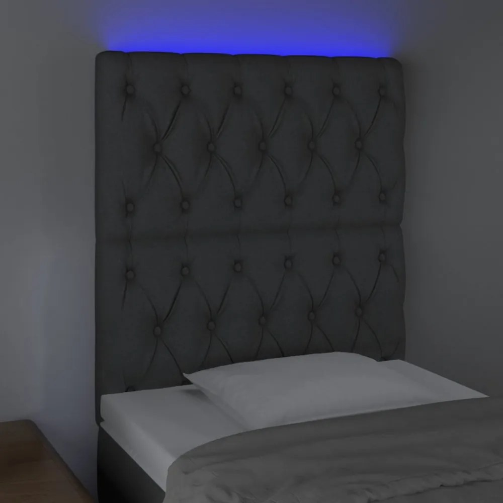 sötétszürke szövet LED-es fejtámla 80x7x118/128 cm