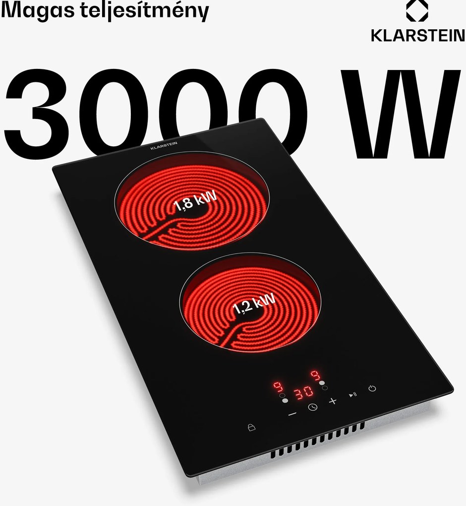 Klarstein Hito üvegkerámia főzőlap | 2 főzőzóna | 3000 W | 9 teljesítményszint | 30 cm