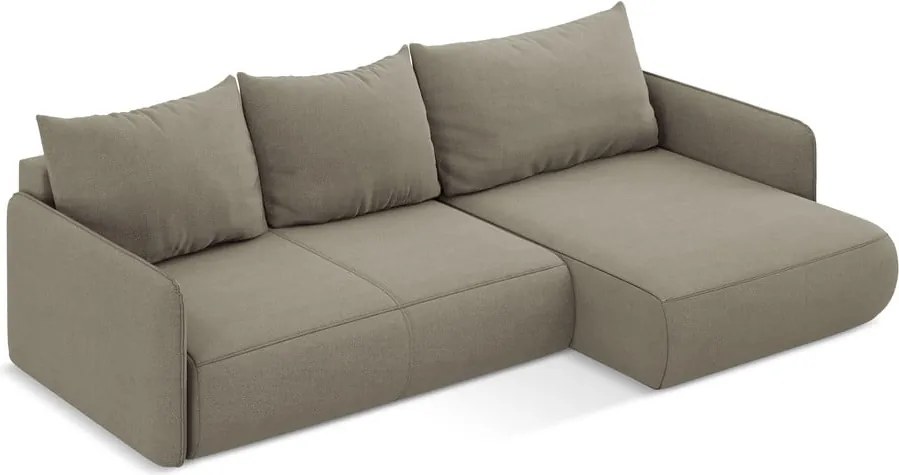 Bézs kinyitható-tárolóhelyes sarokkanapé (jobb oldali) Nanea – Makamii