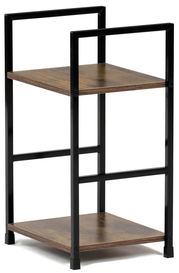 Bibliotecă, 2 rafturi, decor lemn vintage, MDF, lac negru