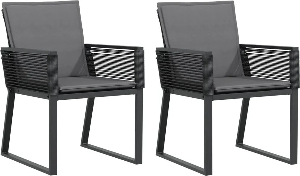 vidaXL 2 db fekete polyrattan kerti szék párnával