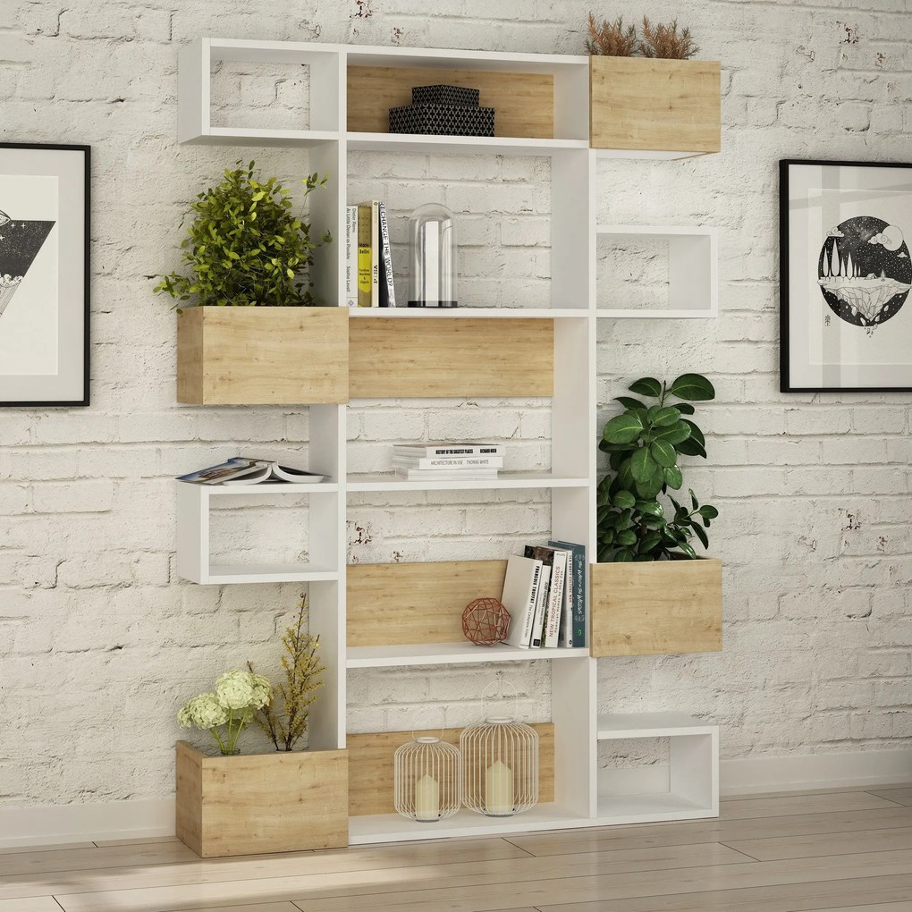 könyvespolc Niho - White, Oak