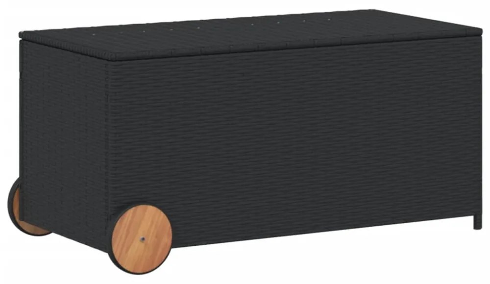 fekete polyrattan kerti tárolóláda kerekekkel 190 L
