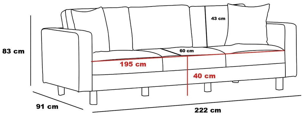 3 személyes kanapé Berlin - Antracit, Fekete
