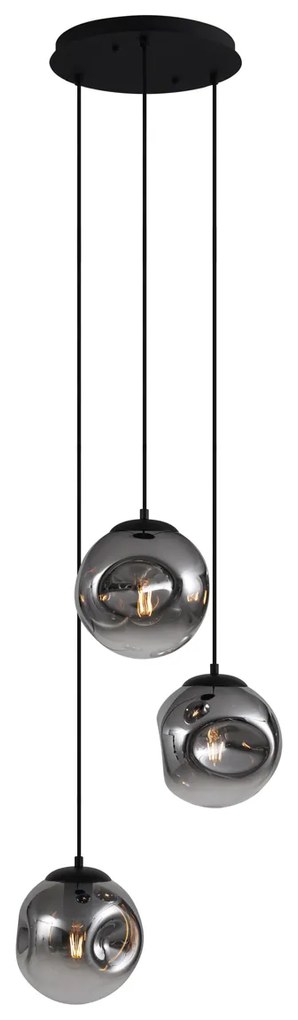 Art Deco Függőlámpa Fekete Füstüveggel 3-lámpás - Douglass