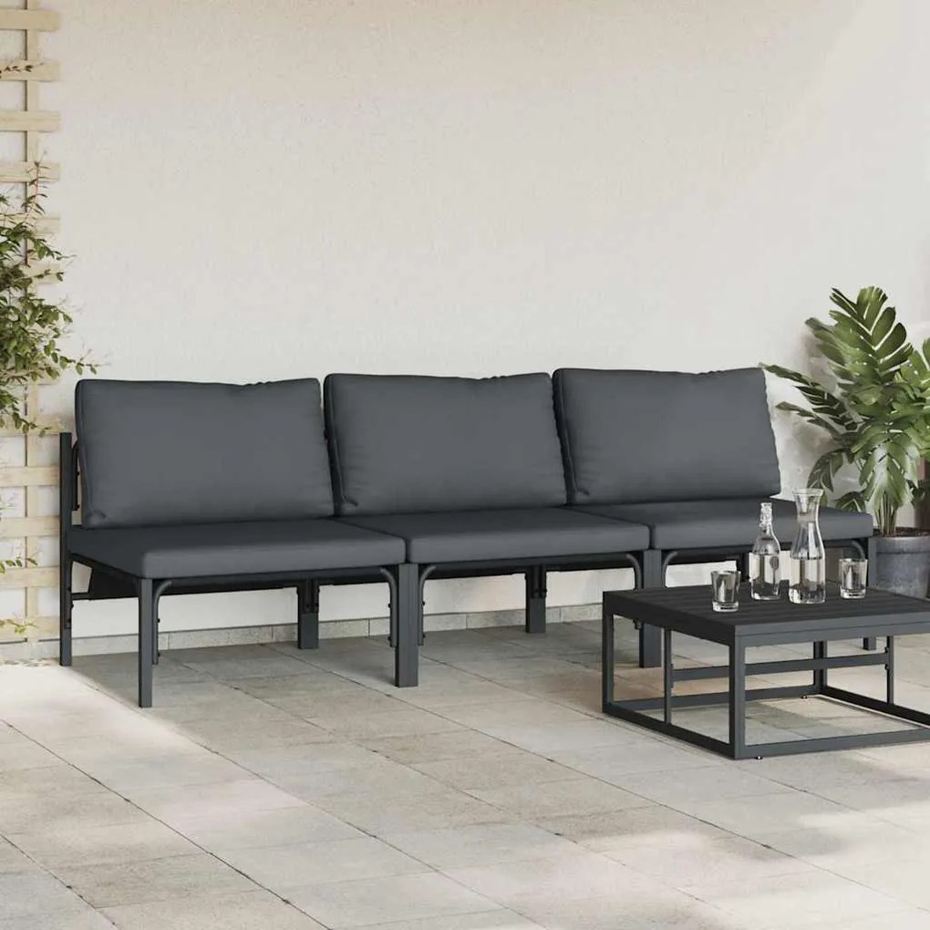 Kültéri Bútor párnával párnával 3 pcs Antracit Acél