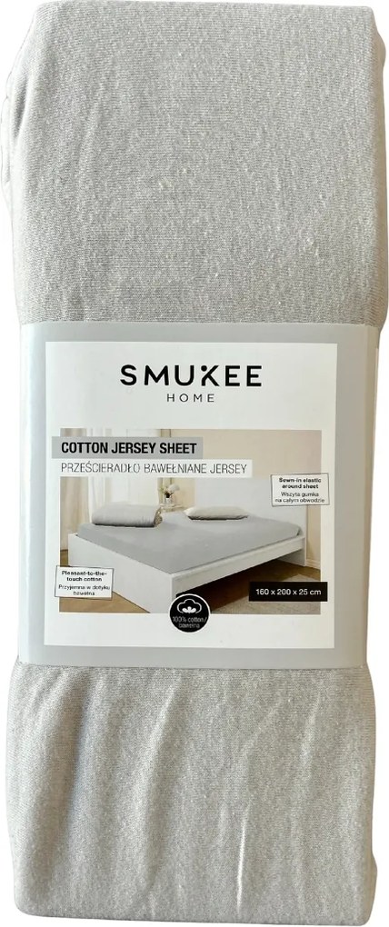 Gumis pamut jersey lepedő 160x200x25 cm világosszürke