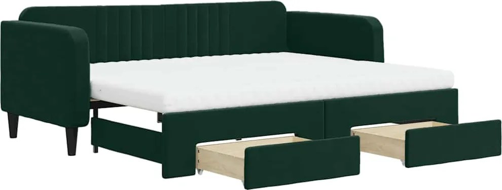 vidaXL sötétzöld kihúzható bársony heverő fiókkal 90 x 200 cm