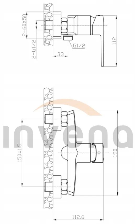 Invena Fira, falra szerelhető zuhanycsaptelep, fekete matt, INV-BN-71-004-V