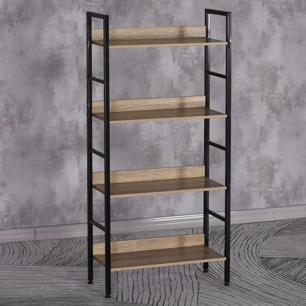 Intenso Home 4 szintes nyitott könyvespolc 60 x 126cm (Sonoma tölgy) | Univerzális tároló állvány fém lábakkal