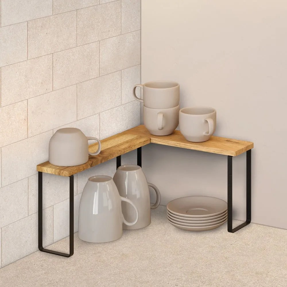 Matt fekete-natúr színű fa kiegészítő polc készlet 2 db-os 27x8 cm York – Metaltex