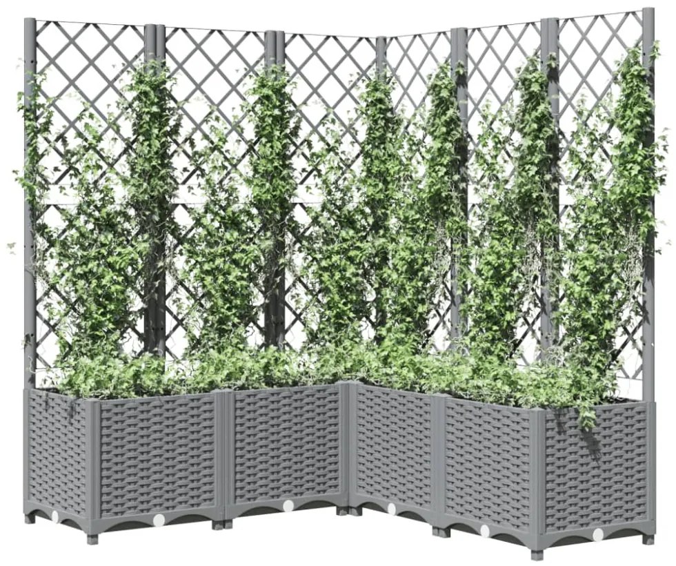 világosszürke PP rácsos kerti ültetőláda 120 x 120 x 136 cm