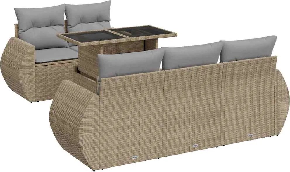 vidaXL 6 részes bézs polyrattan kerti ülőgarnitúra párnával