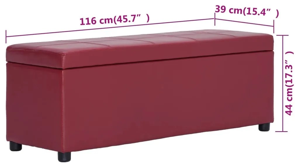 bordó műbőr pad tárolórekesszel 116 cm