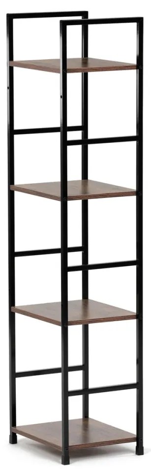 Bibliotecă, 4 rafturi, decor lemn vintage, MDF, lac negru
