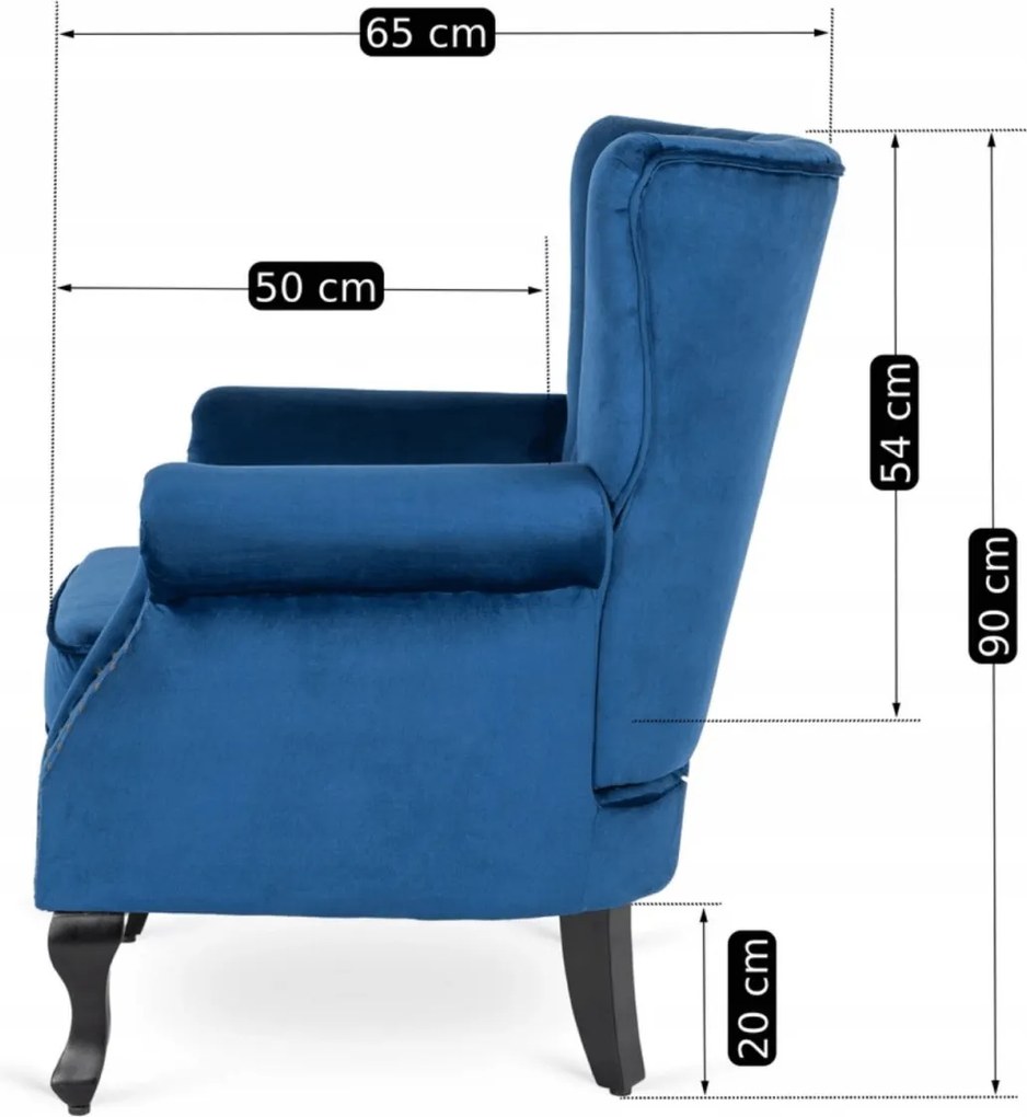 Fotel sötétkék bársony kárpittal – MALLO