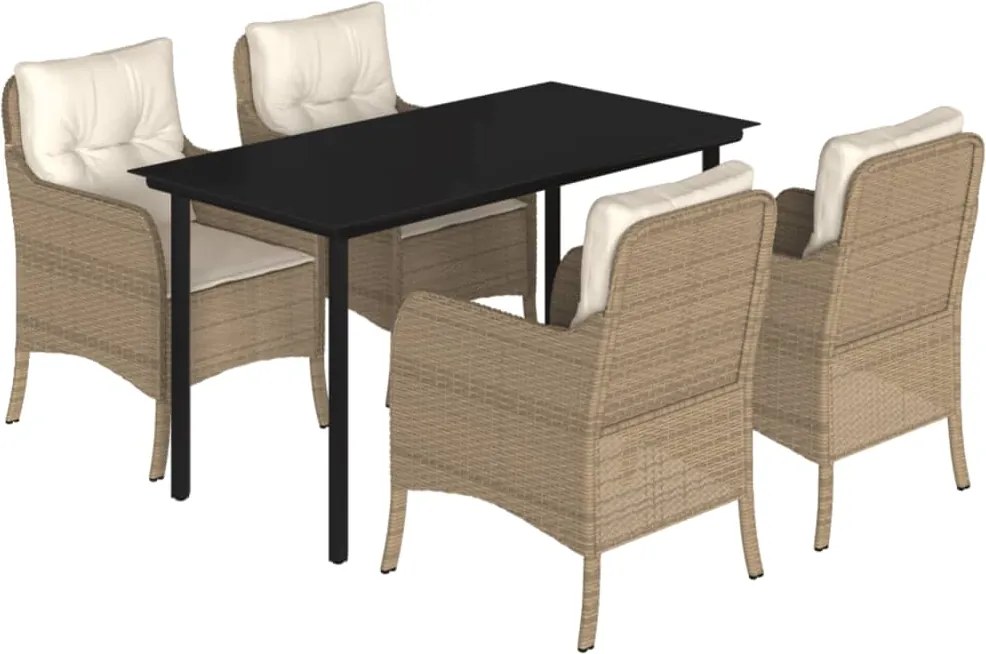 vidaXL 5 részes bézs polyrattan kerti étkezőgarnitúra párnákkal