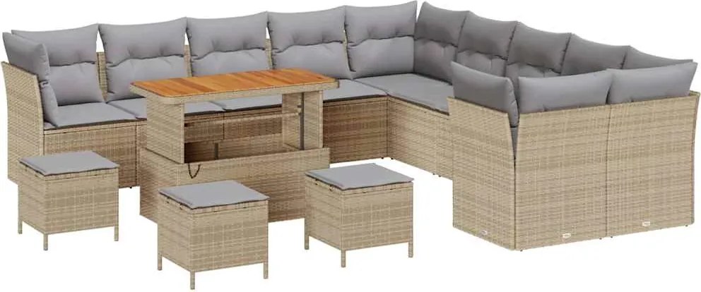 vidaXL Kerti Kanapé Szett 14 pcs Beige és Világosszürke polirattan