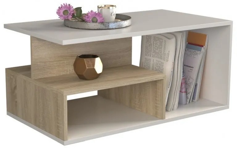 Odell Prima MIX dohányzóasztal, 90x43x51 cm, sonoma-fehér