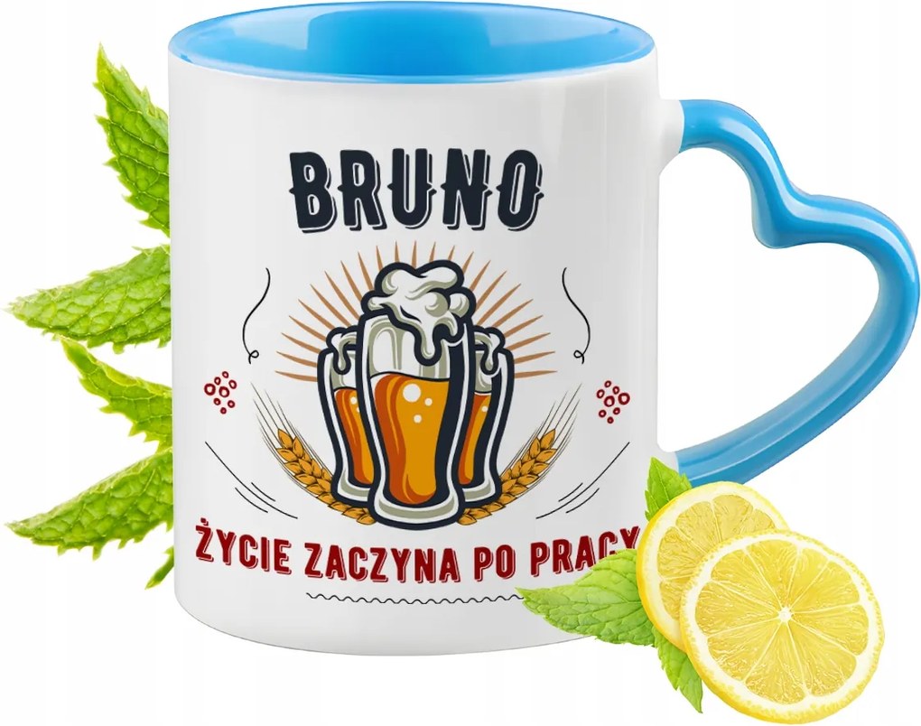 Bruno Kék Bögre Szív Alakú Füllel Ajándék Nyomtatott