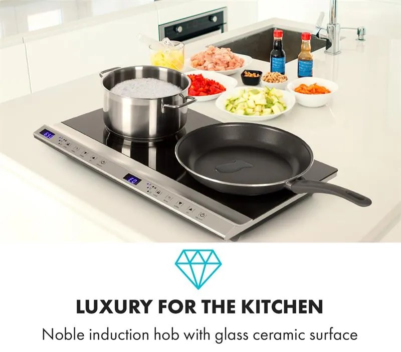 Klarstein Cucinata, indukciós főzőlap, 3100 W, 10 teljesítményszint, 200 - 1300 W