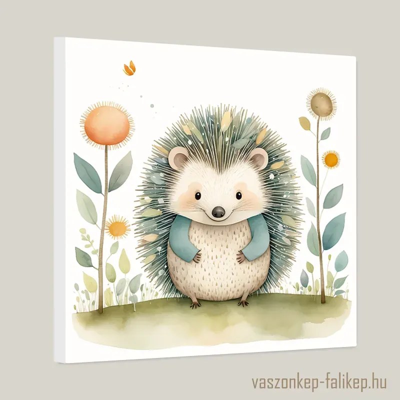 Aranyos kis süni illusztráció akvarell – bájos prémium falikép 40x40cm